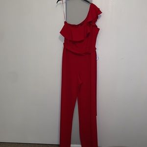 Red One-Shoulder Express Jumpsuit